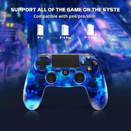 Wireless Controller for PS4, Controller for Sony PlayStation 4, Double Shock 6-Axis Motion Sensor, Sensitive Touch Pad, Built-in Speaker & Stereo Headphone Jack, Compatible with PlayStation 4/Pro/Slim - color: Galaxy Blue
