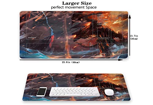 MTG Playmat, Game Play Mat for MTG TCG 24 x 14 inches Trading Card Inked Game Playmats with Storage Bag Smooth Rubber Surface Battle - color: Lightning Dragon With Zones