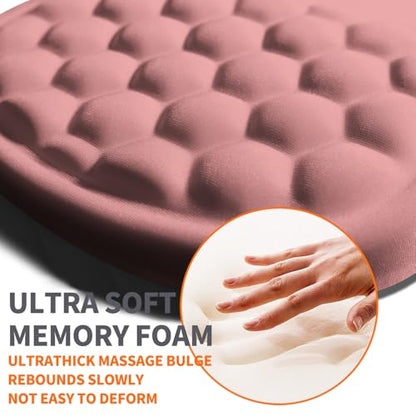 Ergonomic Joint Wrist Support Mouse Pad with Memory Foam Cushion Massage Bump, Carpal Tunnel Pain Relief Mousepad Slope Design for Wrist Rest, 11.8x7.9 in, Pink - color: Pink
