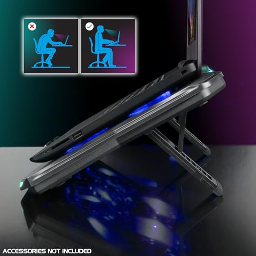 ENHANCE Infiltrate 3 Laptop Cooling Pad with RGB LED Lights - Gaming Cooler Stand with 8 Quiet Fans, 7-Angle Adjustable, Dual USB Hub, Metal Cooling Plate for 13-17.3" Gaming Notebooks
