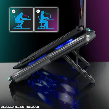 ENHANCE Infiltrate 3 Laptop Cooling Pad with RGB LED Lights - Gaming Cooler Stand with 8 Quiet Fans, 7-Angle Adjustable, Dual USB Hub, Metal Cooling Plate for 13-17.3" Gaming Notebooks