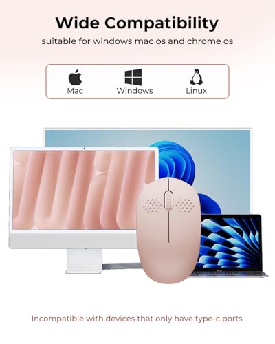 seenda Wireless Mouse for Laptop, 2.4G Noiseless Mouse with USB Receiver - Optical Tracking Portable Computer Mice for Chromebook, PC, Tablet, Windows System, 24 Months Battery Life - Pink - color: Pink