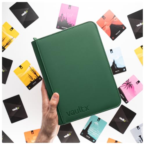 Vault X 4 Pocket Zip Trading Card Binder 160 Cards Exo-Tec (Green) | Holds 160 standard-size TCG cards in 20 side-loading 4-pocket pages. Padded, water-resistant Exo-Tec cover. - color: Green