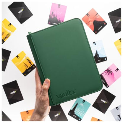 Vault X 4 Pocket Zip Trading Card Binder 160 Cards Exo-Tec (Green) | Holds 160 standard-size TCG cards in 20 side-loading 4-pocket pages. Padded, water-resistant Exo-Tec cover. - color: Green