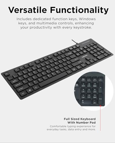 Lenovo 305 Wired USB-C Keyboard with Numeric Keypad, Full Size Keyboard, Slim Design, Black, USB-C Connectivity, Dedicated Function & AI Keys, for Gaming PC, Laptop, Desktop, Tablet, Home Office - style: 305 USB C - Keyboard