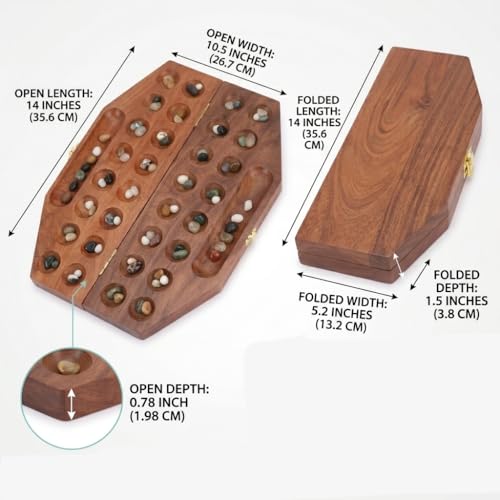 Ajuny Wooden Mancala Board Game Folding Travel Set with 96 Stones 2 Player | Traditional Counting Strategy Activity for Children Grownups Family Nights Educational Entertainment Birthday Holiday Present - size: 14 Inch