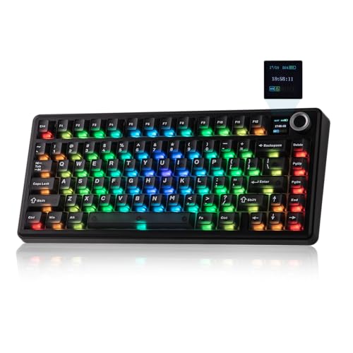 EPOMAKER X Aula F75 MAX Wireless Mechanical Keyboard with TFT Screen and Knob, Gasket Keyboard in 75% Layout, Hot Swappable Gaming Keyboard for PC/Mac/Linux (Matte Black) - color: Matte Black
