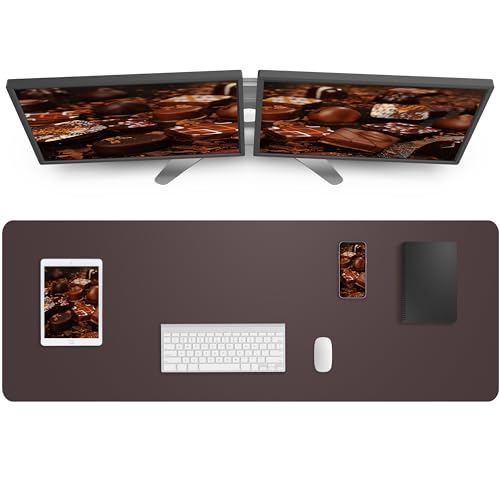 AFIING Leather Desk Pad Protector,Mouse Pad,Office Desk Mat, Non-Slip PU Leather Desk Blotter,Large desk mat,Waterproof Keyboard mat for Office/Home/Decor (Coffee,48"" x 17"") - color: Coffee, size: 48" x 17"