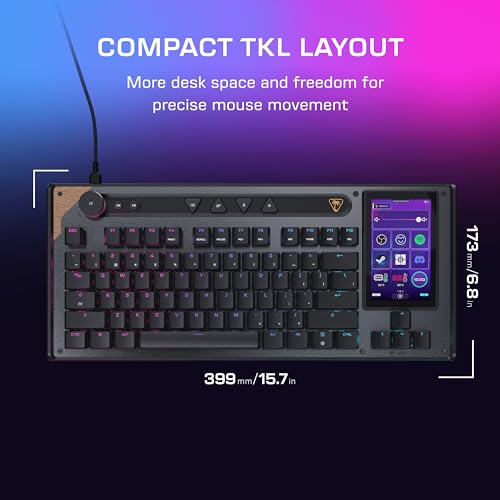 Turtle Beach Command Series KB7 TKL Wired Hall-Effect PC Gaming Keyboard | Touchscreen Command Display, Low-Profile Hall-Effect Switches, Double Shot PBT Keycaps, True 8K Polling, Per Key RGB, Black - style: KB7 Keyboard