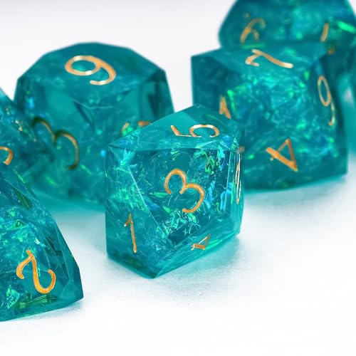 7PCS DND Dice Set,Transparent Sharp Edge Dice Set D&D RPG Polyhedral Die,for Dungeons and Dragons TTRPG Games Roleplaying Games,with Gift Box(Cyan) - color: Galaxy Cyan