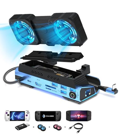Legion Go/ROG Ally/Steam Deck Dock - 14-in-1 Docking Station Dismantling Dual Cool Fans Steam, M.2 NVMe Enclosure,4K@60Hz,4 USB Ports,100W PD Charging, Gigabit Ethernet Fit for Steam Deck - color: 14 in 1