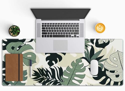 Linear Tropical Leaves Desk Mat, Extended Big Mouse Mat for Home and Office, Large Gaming Mousepad Laptop Keyboard Mat with Non-Slip Rubber Base, Stitched Edges (31.50"x11.8"x0.12") - color: Linear Tropical Leaves
