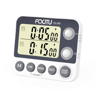 Digital Dual Kitchen Timer with Magnetic Back & Memory Presets, 2 Groups Countdown/Up Stopwatch Timer, 3-Level Volume + LED Alert, On/Off, 100Hr Max for Cooking, Baking (Battery Included) - size: Dual Timer