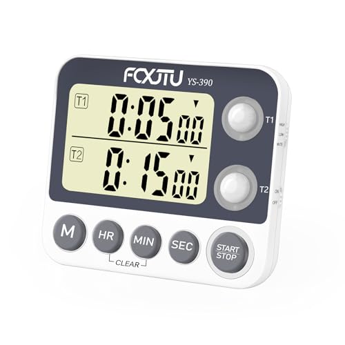 Digital Dual Kitchen Timer with Magnetic Back & Memory Presets, 2 Groups Countdown/Up Stopwatch Timer, 3-Level Volume + LED Alert, On/Off, 100Hr Max for Cooking, Baking (Battery Included) - size: Dual Timer