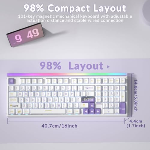 Aula Hero 99 Wired Gaming Keyboard, Hall Effect Switch with Rapid Trigger | 101Keys Hot Swap Magnetic Switch Keyboard with Number Pad, Web Driver RGB Backlit Mechanical Keyboard for Office PC Gamer - color: White Purple