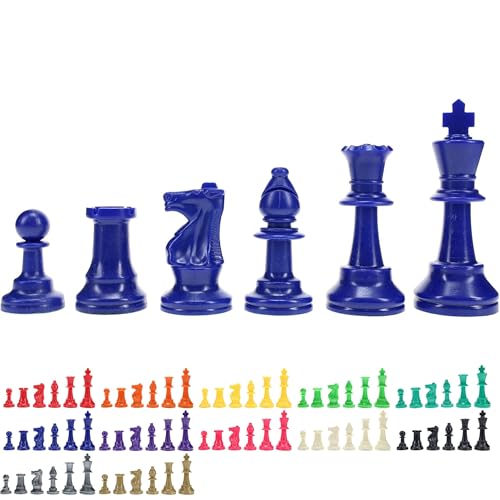 WE Games Color Bright Plastic Staunton Tournament Chess Pieces with 3.75 in. King - Half Chess Set of Chess Pieces Only, Blue - color: Blue