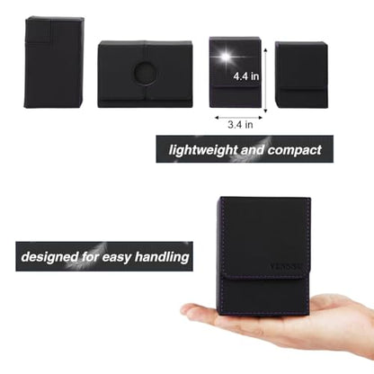 MTG Deck Box with Commander Display, Fits TCG Cards (Black＆Purple) | Holds 120 Single/100 Double-Sleeved Cards, Fit MTG/PTCG/OPTCG Cards, Strong Magnet, PU Leather, With 2 Dividers & 1 Toploader - color: Black＆Purple