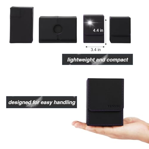 MTG Deck Box with Commander Display, Fits TCG Cards (Black＆Purple) | Holds 120 Single/100 Double-Sleeved Cards, Fit MTG/PTCG/OPTCG Cards, Strong Magnet, PU Leather, With 2 Dividers & 1 Toploader - color: Black＆Purple