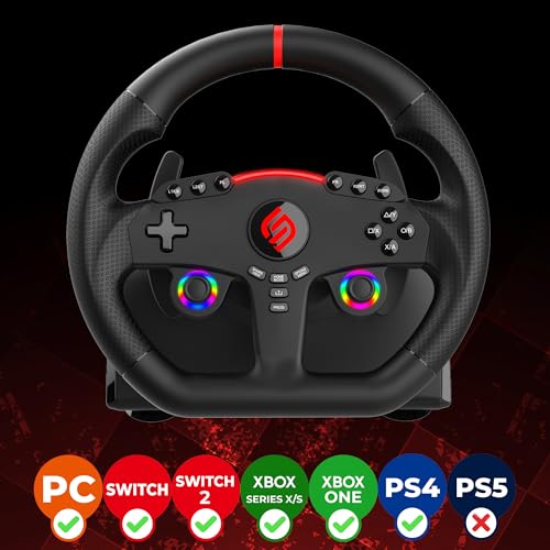 SUBSONIC Superdrive 270 GT Racing Wheel Xbox Series Switch 2/Switch PS4 PC | Steering Wheel, Dual Joysticks, Pedals, Gear Shifter for GTA 6 & Farming Simulator - Vibration, Diameter 27 cm, Rotation 270°