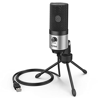 FIFINE K669 Silver USB Microphone for Zoom Video Meeting Online Class | Metal Condenser Mic, Gain Knob Control, USB Plug and Play, Work with Desktop/PC - color: Silver