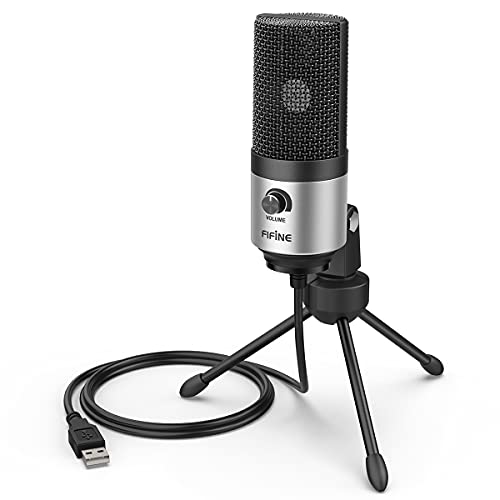 FIFINE K669 Silver USB Microphone for Zoom Video Meeting Online Class | Metal Condenser Mic, Gain Knob Control, USB Plug and Play, Work with Desktop/PC - color: Silver