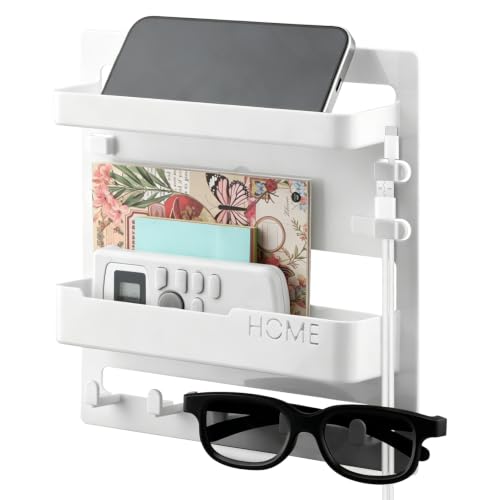 Bedside Shelf Wall Mount & Wall Nightstand for Bedroom,9 * 9.45inch Adhesive Nightstand Wallshelf with 5 Hooks,Wall Mount Shelf for Charging Station and Remote Control Holder(White) - color: White