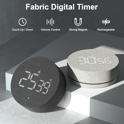 AVINIA Desk Timer for Productivity Magnetic Digital Kitchen Timer Rechargeable Fabric Mesh Cover 99 Mins Countdown/Count Up Stylish Efficana Konah Home Timmer for Cooking (Fabric Black) - color: Fabric Black