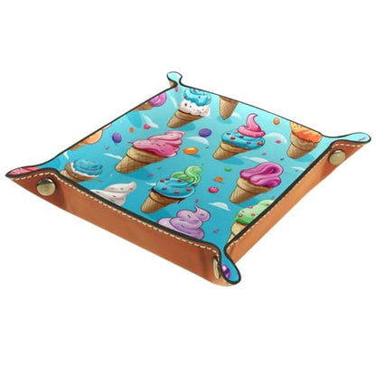Ice Cream Dice Tray PU Leather Dice Rolling Tray Folding Dice Holder for Dice Games, Like RPG, DND and Other Table Games - color: Multi 7