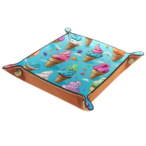 Ice Cream Dice Tray PU Leather Dice Rolling Tray Folding Dice Holder for Dice Games, Like RPG, DND and Other Table Games - color: Multi 7