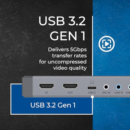 OREI 4K Capture Card for Streaming USB 3.0 Loop-Out Audio Mixing UVC/UAC HDR