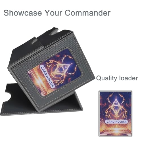 CMFYlive Card Deck Box for Commander Deck Box MTG Deck Box Fits 100 Double Sleeved Cards, Magic Commander TCG Card Storage Box with 2 Dividers,Drawstring Bag and 1 Toploader (Black/Grey) - color: Black/Grey