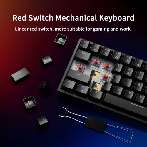 Newmen GM682 Wired Mechanical Keyboard,60% Percent Gaming Keyboard | Wired Mechanical Keyboard,60% Percent Gaming Keyboard,LED Backlit,Compact,USB C,Custom,Ergonomic,Mini,PC,Black,Red Switch - color: Black Keycaps