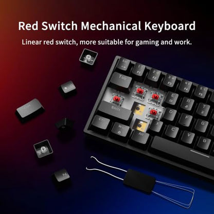 Newmen GM682 Wired Mechanical Keyboard,60% Percent Gaming Keyboard | Wired Mechanical Keyboard,60% Percent Gaming Keyboard,LED Backlit,Compact,USB C,Custom,Ergonomic,Mini,PC,Black,Red Switch - color: Black Keycaps