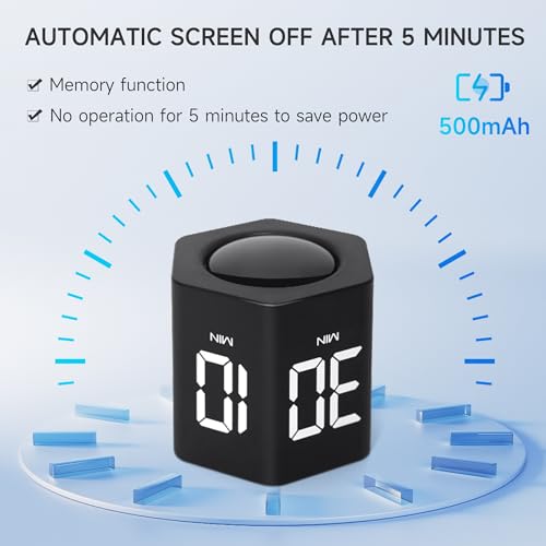 Productivity Timer 1, 5, 10, 30, 60 Minutes Preset, Desk Cube Timer with Gravity Sensor/Mute/Vibration for ADHD, Work, Study, Kitchen, Back to School (Black) - color: Black