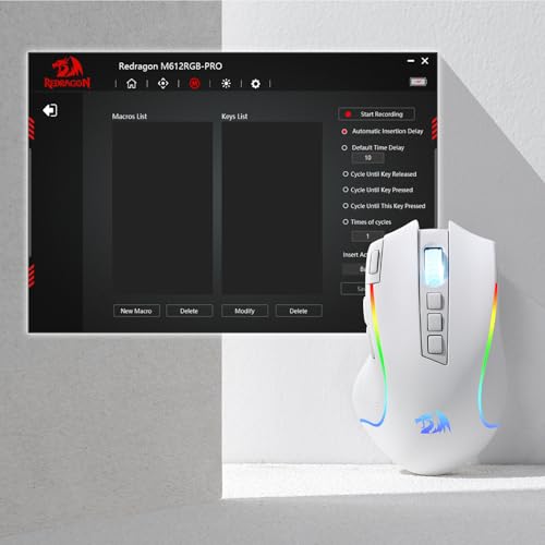 Redragon M612 Wireless RGB Optical Gaming Mouse 8000 DPI Remapping Keys | Cable-Free 0 Delay, Redefine Keybinding Macro, Vibing Backlight, Ergonomic Grip Body Comfort - color: White, style: Wireless