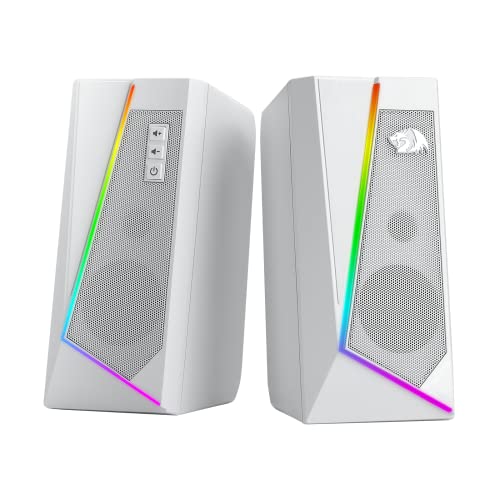 Redragon GS520 Wired 2.0 Channel Stereo Sound Desktop RGB Computer Speakers | Enhanced Auido Quality, Plug & Play USB Powered PC Gaming Speaker, 6 Colorful Backlight Modes, Easy-Access Volume Control - color: White