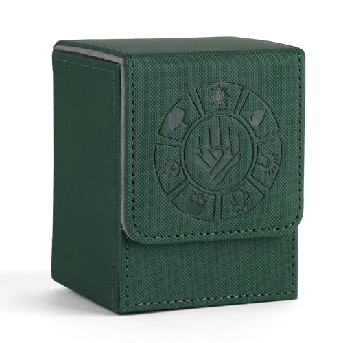 Arkeiliy Card Deck Box, 110+ Storage MTG Deck Box with 50 Pcs Card Sleeve, Collectible Trading Card Cases for Magic Commander and More (Green) - color: Green