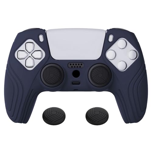 eXtremeRate PlayVital Samurai Edition Midnight Blue Anti-Slip Controller Grip Silicone Skin for ps5, Ergonomic Soft Rubber Case for ps5 Controller with Black Thumb Stick Caps - color: Midnight Blue