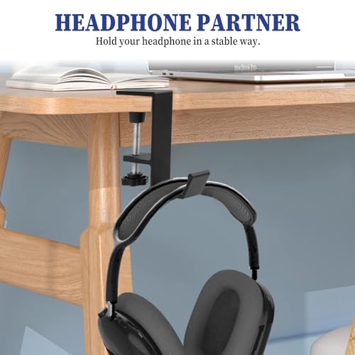 Jeffdad Metal Headphone Hook, Headphone Hanger with Single Hooks, Universal Aluminum Alloy Gaming Headphone Stand Under Desk, Non-Slip Adjustable Desk Headphone Hanger Hook