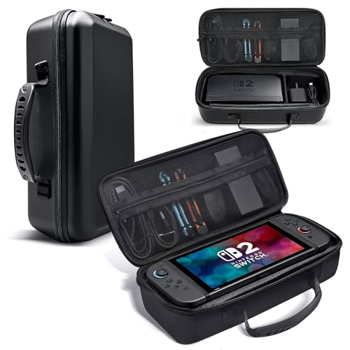 Pogriko Switch 2 Case for Nintendo Switch 2, Travel Carrying Case Holds Switch 2 Console, Dock, Controller, Joycon Straps, Grip, AC Adapter, HDMI Cable & Game Card with 2 Tempered Glass Screen