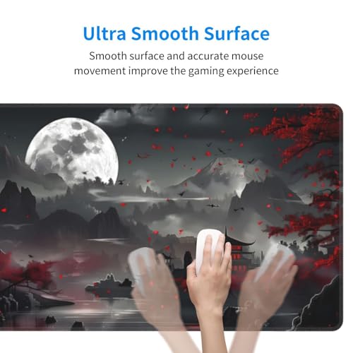 Extended Gaming Mouse Pad, Large Desk Mat XL Anime Mouse Pad Waterproof with Stitched Edges, Non-Slip Desktop Pad for Home and Office, Level Up Your 31.5x11.8 Inch (Night Lake) - color: Night Lake