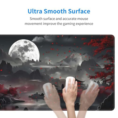 Extended Gaming Mouse Pad, Large Desk Mat XL Anime Mouse Pad Waterproof with Stitched Edges, Non-Slip Desktop Pad for Home and Office, Level Up Your 31.5x11.8 Inch (Night Lake) - color: Night Lake