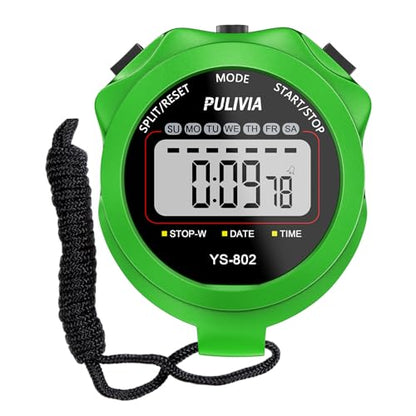 Stopwatch Timer, Digital Stop-Watch for Sports, Green | Multi-function Stopwatch with Single Split/Lap Timing, Button Beep Alarm Clock, Ideal for Coaches Kids PE-teacher - color: Green