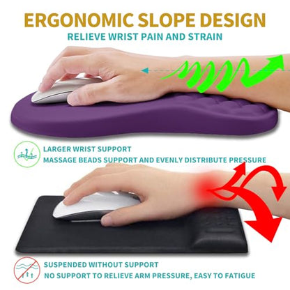 Hokafenle 2 in 1 Ergonomic Mouse Pad Wrist Support & Wrist Rest for Computer Keyboard Set, with Relieve Carpal Tunnel Pain Massage Bulge and Full Memory Gel Design (2In1 Set, Dark Purple) - color: Hk015-dark Purple