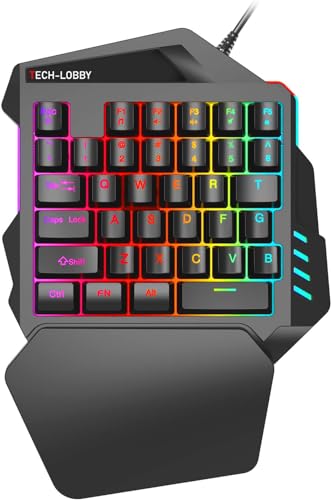 One Handed Gaming Keyboard RGB 35 Keys Portable Mini Gaming Keypad Professional Keyboard, Single Hand Semi Mechanical Gaming Keyboard with Wrist Rest Support