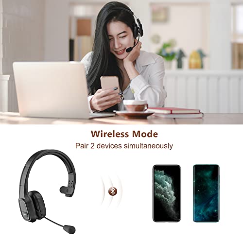 Trucker Bluetooth Headset V5.0, Wireless Headset with Noise Canceling&Mute Microphone for Cell Phones, On Ear Bluetooth Headphone for Computer, Zoom Meetings, Skype, Home Office - style: BH-M100 with Dongle
