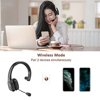 Trucker Bluetooth Headset V5.0, Wireless Headset with Noise Canceling&Mute Microphone for Cell Phones, On Ear Bluetooth Headphone for Computer, Zoom Meetings, Skype, Home Office - style: BH-M100 with Dongle