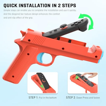 GLDRAM Switch 2 Shooting Game Grip Controller, Replacement Joycon Hand Grips Accessories Compatible with Nintendo Switch 2 Shooter Huntering Games, 2 Pack - Blue & Orange