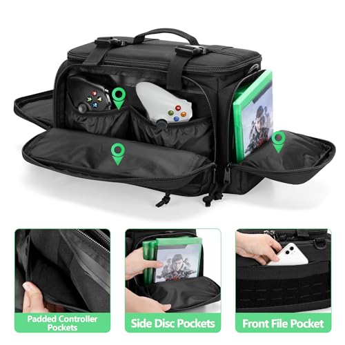 PGmoon Tactical Console Carrying Case Compatible with Xbox Series X | Travel Carry Case Bag with Multi-Pockets for Controllers, Discs & More Accessories (Patent Design)