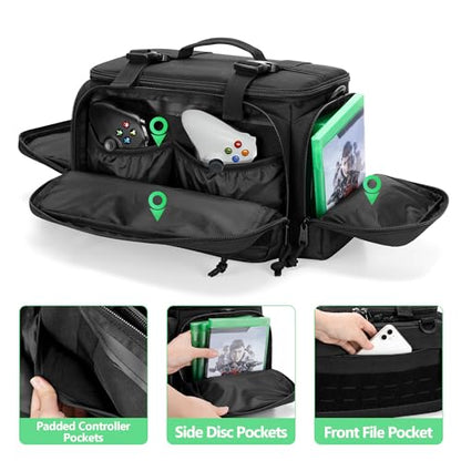 PGmoon Tactical Console Carrying Case Compatible with Xbox Series X | Travel Carry Case Bag with Multi-Pockets for Controllers, Discs & More Accessories (Patent Design)